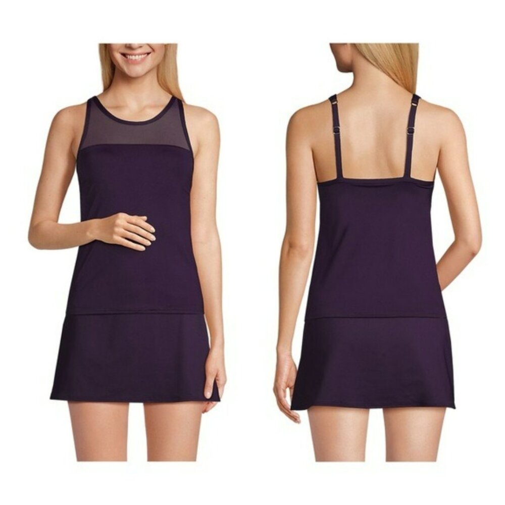 Lands' End Purple Tankini Top with Black Swim Skirt - Picture 3 of 6